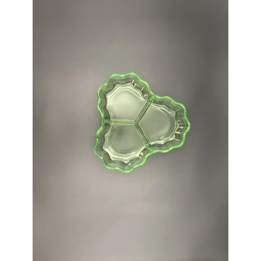 Vintage Green Uranium Glass Divided Nut Or Relish Tray